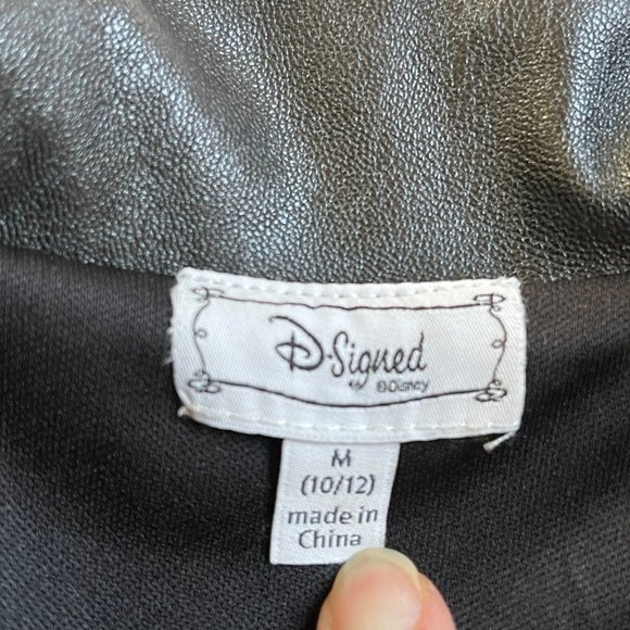 D Signed Disney Black Faux Leather Moto Jacket Girls Medium 10/12 Silver Studs - Picture 8 of 10